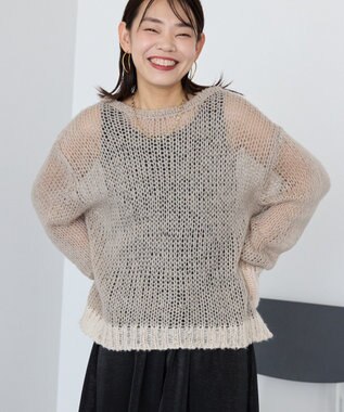 AMERICAN HOLIC モヘアライク配色ニットプルオーバー Gray Beige