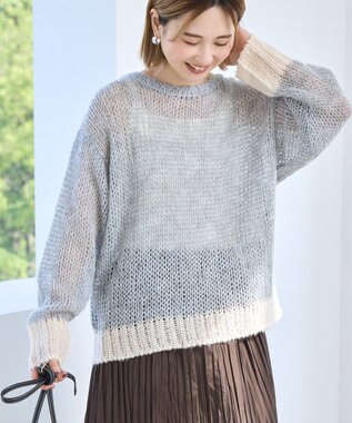 AMERICAN HOLIC モヘアライク配色ニットプルオーバー Gray