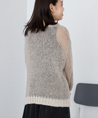 AMERICAN HOLIC モヘアライク配色ニットプルオーバー Gray Beige