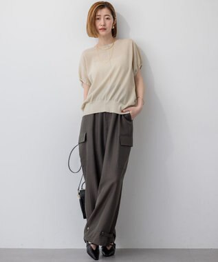 23区 L 【洗える】クリスピーシアールレックス ギャザースリーブ ラメ ニット ゴールド系