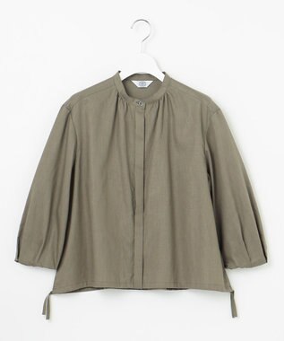 J.PRESS LADIES 【洗える・接触冷感・吸水速乾】麻SOLID バンドカラー シャツ ブラウス カーキ系