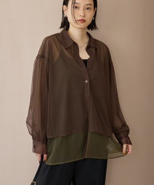 AMERICAN HOLIC シアーレイヤード配色シャツ Brown