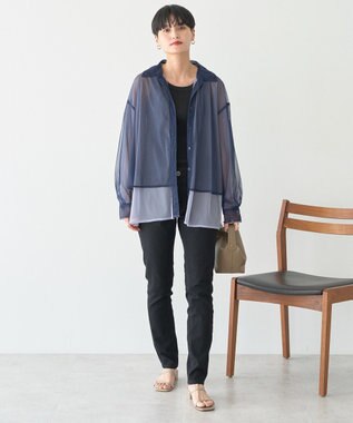 AMERICAN HOLIC シアーレイヤード配色シャツ Navy