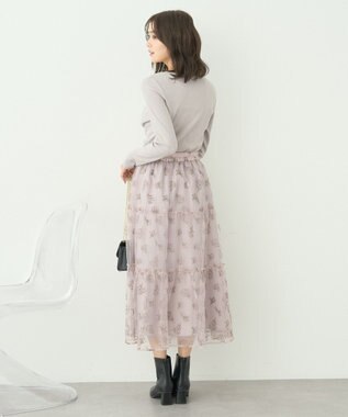 earth music&ecology フラワー刺繍チュールスカート Grayish Pink
