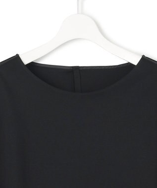 23区 L 【Lサイズ限定/洗える】スカーフプリントコンビ バックフレア カットソー ブラック×ベージュ