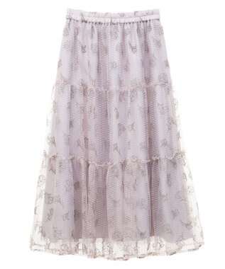 earth music&ecology フラワー刺繍チュールスカート Grayish Pink