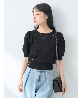 earth music&ecology アーガイルスカシパールニットプルオーバー Black