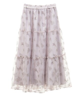 earth music&ecology フラワー刺繍チュールスカート Grayish Pink
