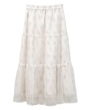 earth music&ecology フラワー刺繍チュールスカート Ivory