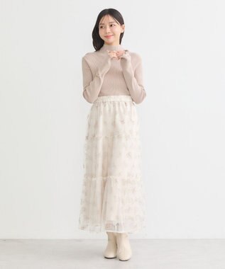 earth music&ecology フラワー刺繍チュールスカート Ivory