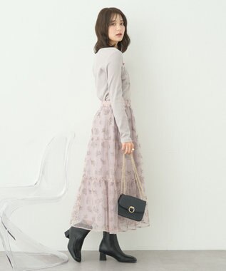 earth music&ecology フラワー刺繍チュールスカート Grayish Pink