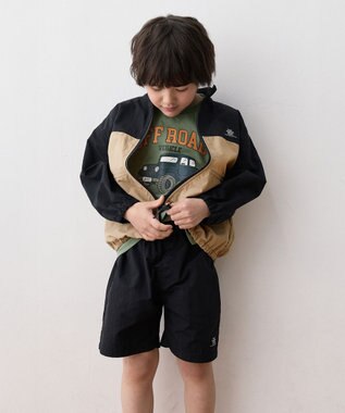 ANY KIDS スタンドカラー ウインドブレーカー ブラック×ベージュ