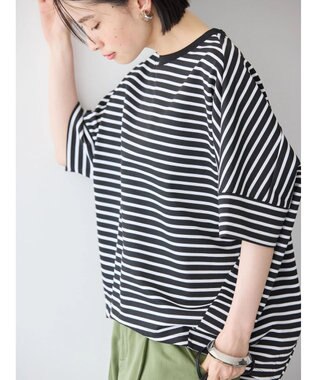 AMERICAN HOLIC 抗菌防臭＋接触冷感　コクーンカットプルオーバー Border Black