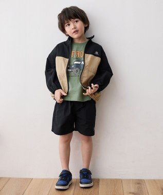 ANY KIDS スタンドカラー ウインドブレーカー ブラック×ベージュ