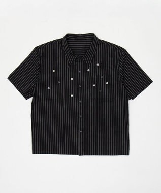 WEGO マルチボタンストライプシャツ(SS) ブラック