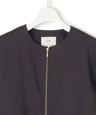 23区 S 【洗える】リネンレーヨンストレッチ ブルゾン ダークブラウン系