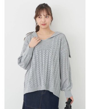 earth music&ecology ビッグカラーニットプルオーバー Light Gray