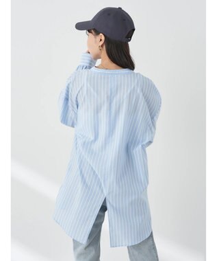 earth music&ecology バンドカラーストライプシャツ Sax