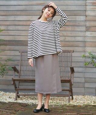 Feroux 【洗える】タックストレート スカート ライトグレー系