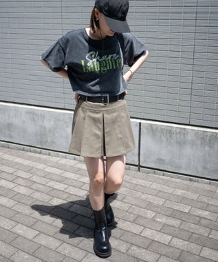 WEGO ベルト付チノプリーツスカパン カーキ