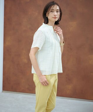 J.PRESS LADIES 【WEB限定カラーあり・洗える】シアーチェック カットソー 【WEB限定カラー】アイボリー×オフギンガム系
