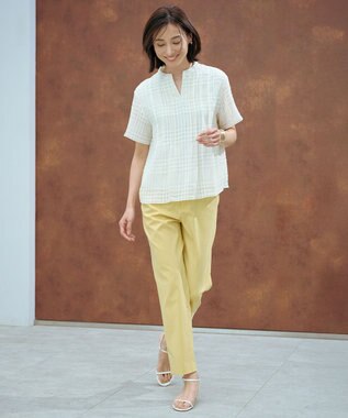 J.PRESS LADIES 【WEB限定カラーあり・洗える】シアーチェック カットソー 【WEB限定カラー】アイボリー×オフギンガム系