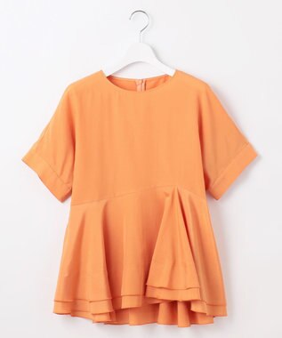 自由区 【洗える】ソフトリネンペプラム ブラウス オレンジ