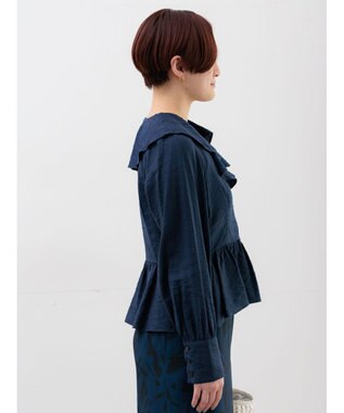 Te chichi ラッフルフリルペプラムブラウス ネイビー
