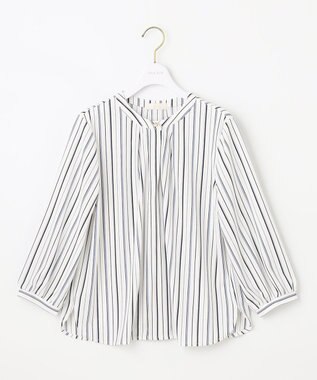 ANY SIS 【接触冷感・吸水速乾・UVケア】エアリードレープスムース 七分袖ブラウス オフストライプ