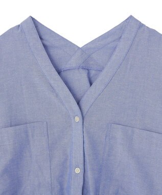 Green Parks 綿麻混Ｖネックオーバーサイズシャツ Sax