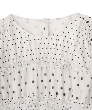 YECCA VECCA ドットMIXシャーリングブラウス Off White