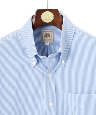 J.PRESS MEN 酷暑の清潔感もこれ一枚で【吸水速乾 / 抗菌防臭 / 防シワ】【J.PRESS OXFORD JERSEY】カノコインレイマイクロストライプ 半袖シャツ / B.D. サックスブルー系1
