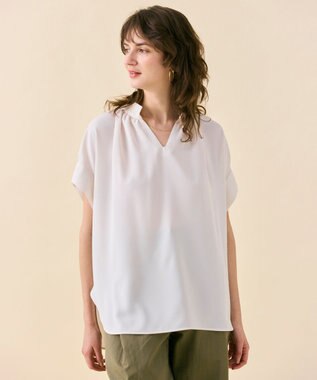 BEIGE， 【WEB限定・洗える】CELOSIA / スキッパーブラウス Off White