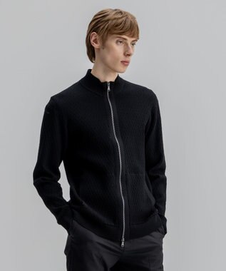 JOSEPH HOMME 【新柄】 ヴィスコースリンクス　ハイネックジップアップカーディガン ブラック系