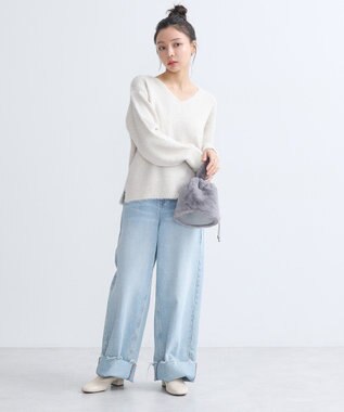 earth music&ecology スパンコールシャギーＶネックプルオーバー Ivory