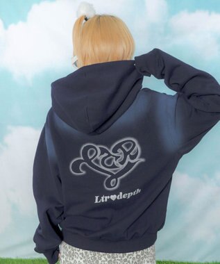 WEGO 【ユニセックス着用ITEM】ハートモチーフプルパーカー ネイビー