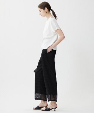 ICB スクエアチェックレノクロス ワイドストレートパンツ ブラック系