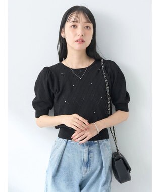 earth music&ecology アーガイルスカシパールニットプルオーバー Black