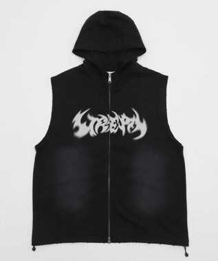 WEGO ノースリーブグラフィックZIPパーカー ブラック