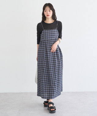 earth music&ecology シャーリングラメチェックキャミワンピース Black