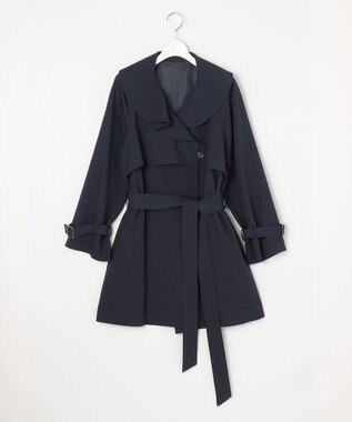 Feroux 【洗える】ラッフルカラーミドル丈 トレンチ ネイビー系