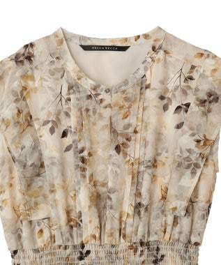 YECCA VECCA ぼかし柄プリーツワンピース Ivory