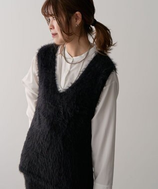 Green Parks ・Ｐｅｔｉｔ　Ｆｌｅｕｒ　シャギーＶネックベスト Black