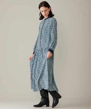 自由区 L 【洗える】フラワーペタルプリント ワンピース メンソール系