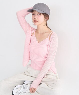 earth music&ecology レースリブキャミソール Pink