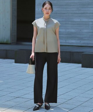 ICB 【新色追加・CLASSY.掲載】セシェシルキーローン フレンチスリーブボウタイブラウス セージ