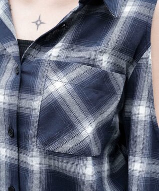 WEGO オープンショルダーチェックBIGシャツ ネイビー