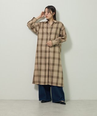 Green Parks ロングシャツワンピース Check Beige