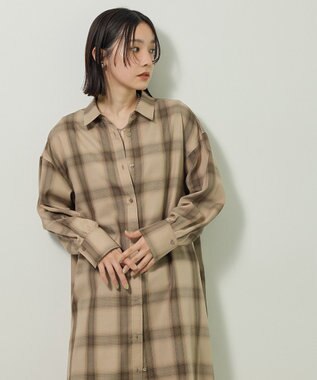 Green Parks ロングシャツワンピース Check Beige