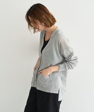 YECCA VECCA ハイゲージミドル丈Vネックカーディガン Light Gray